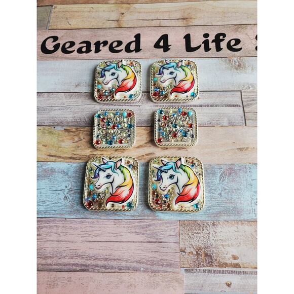 Large unicorn Swarovski bling conchos, custom concho, saddle replacement conchos - Picture 3 of 4